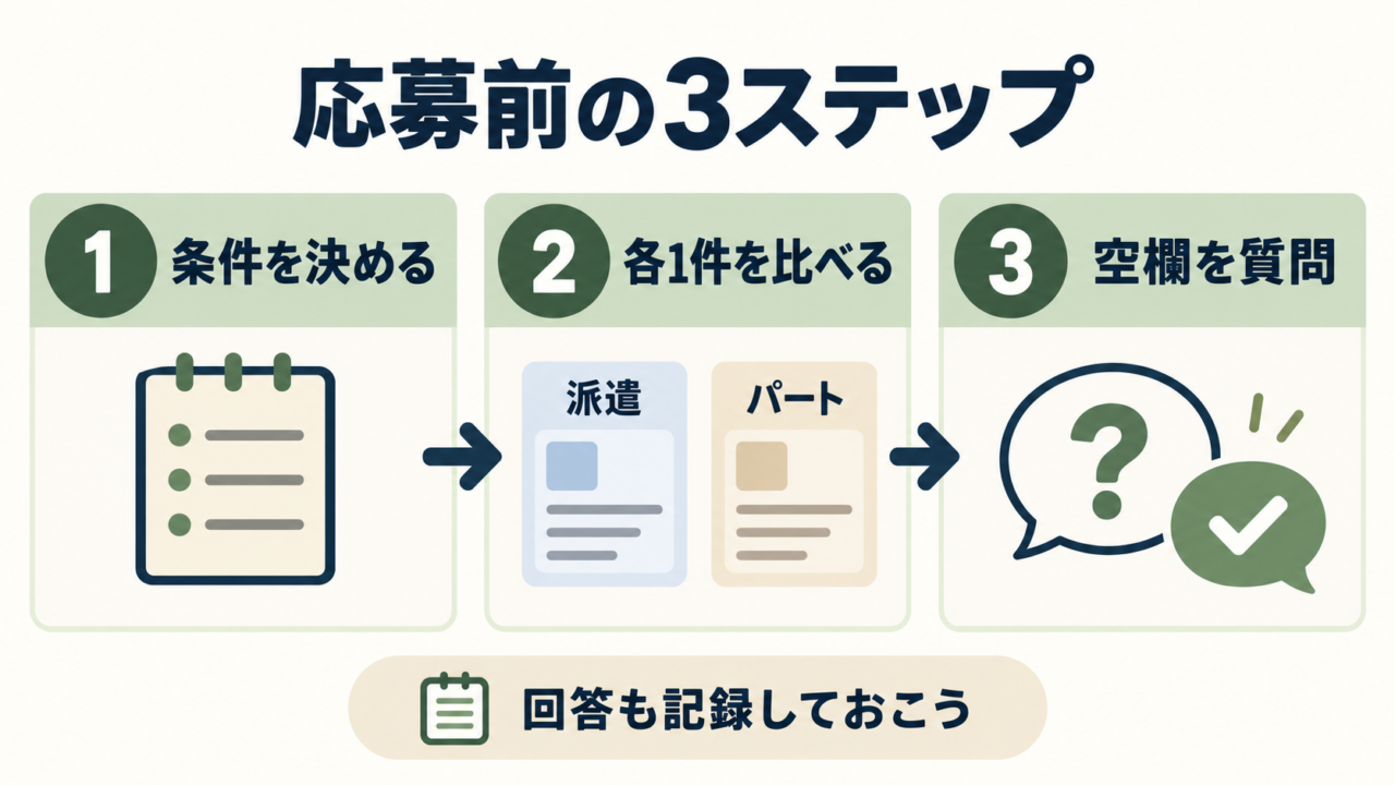 条件を決め、求人を比較し、不明点を質問する3ステップ