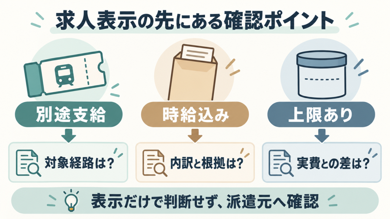 別途・込み・上限の確認先を比較