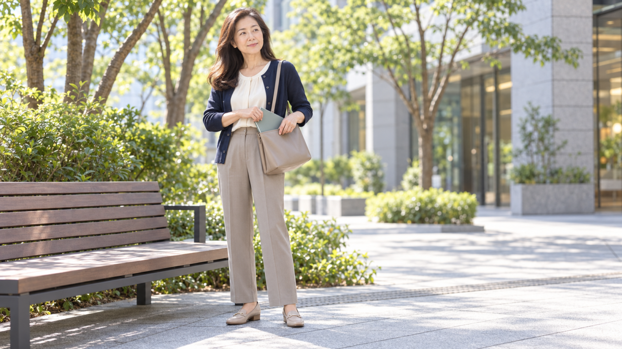 相談後に確認メモを鞄へしまい落ち着いて前を向く50代女性
