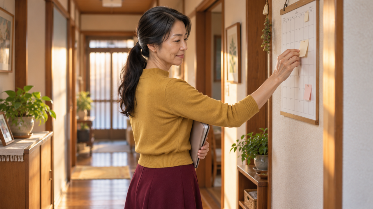 休業日と次の連絡予定を整理して落ち着く50代女性