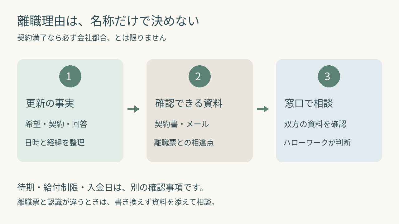 更新の事実と資料を整理してハローワークの判断につなげる流れ